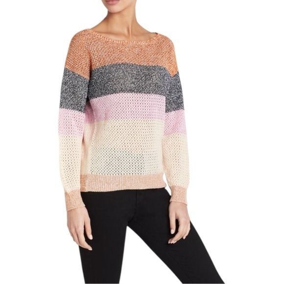 Joie Deroy B Sweater in Multi Striped Open Knit Sweater Size Small - Picture 1 of 12